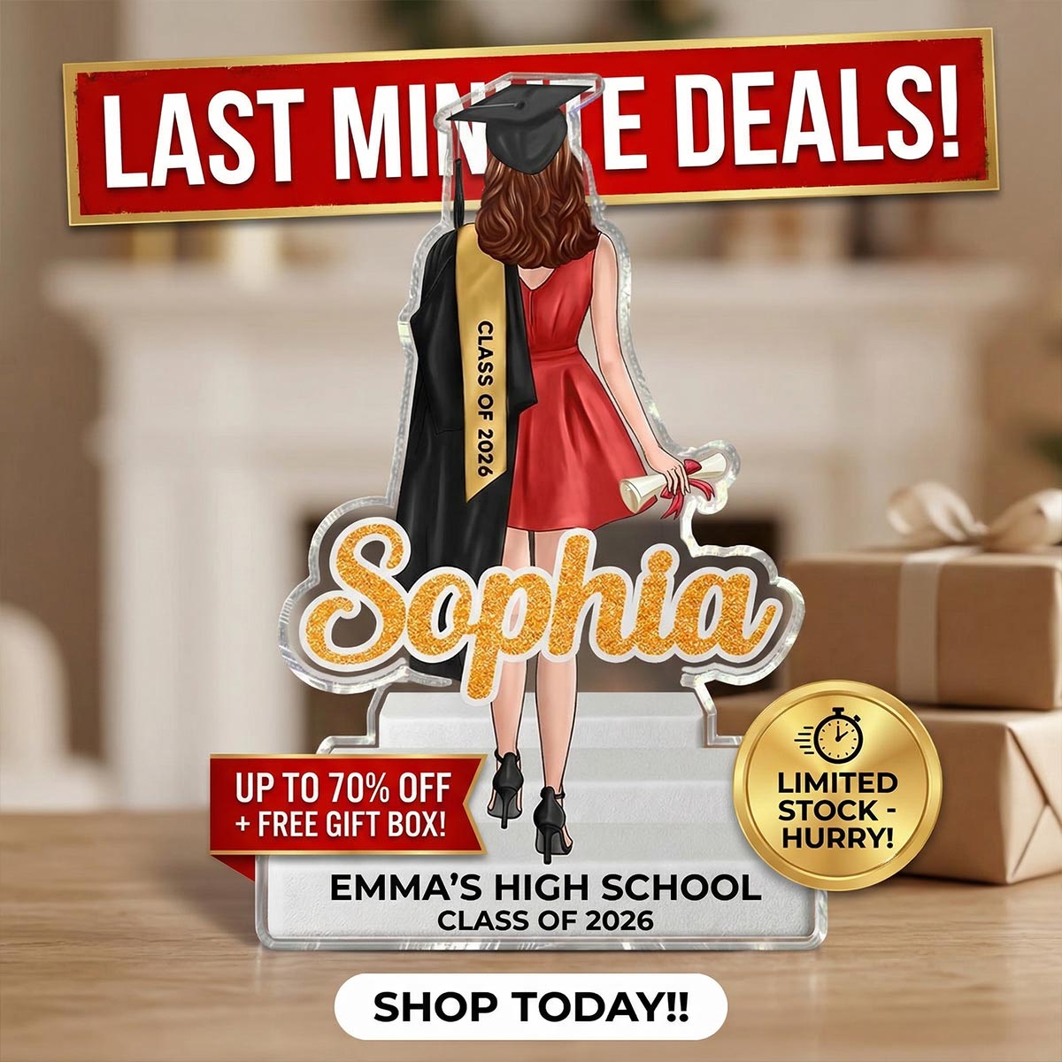 Senior Graduate Standing With Name Class Of 2026 2027 2D Flat - Personalized Acrylic Block Plaque - Graduation Gift For Graduates, Daughter, Son
