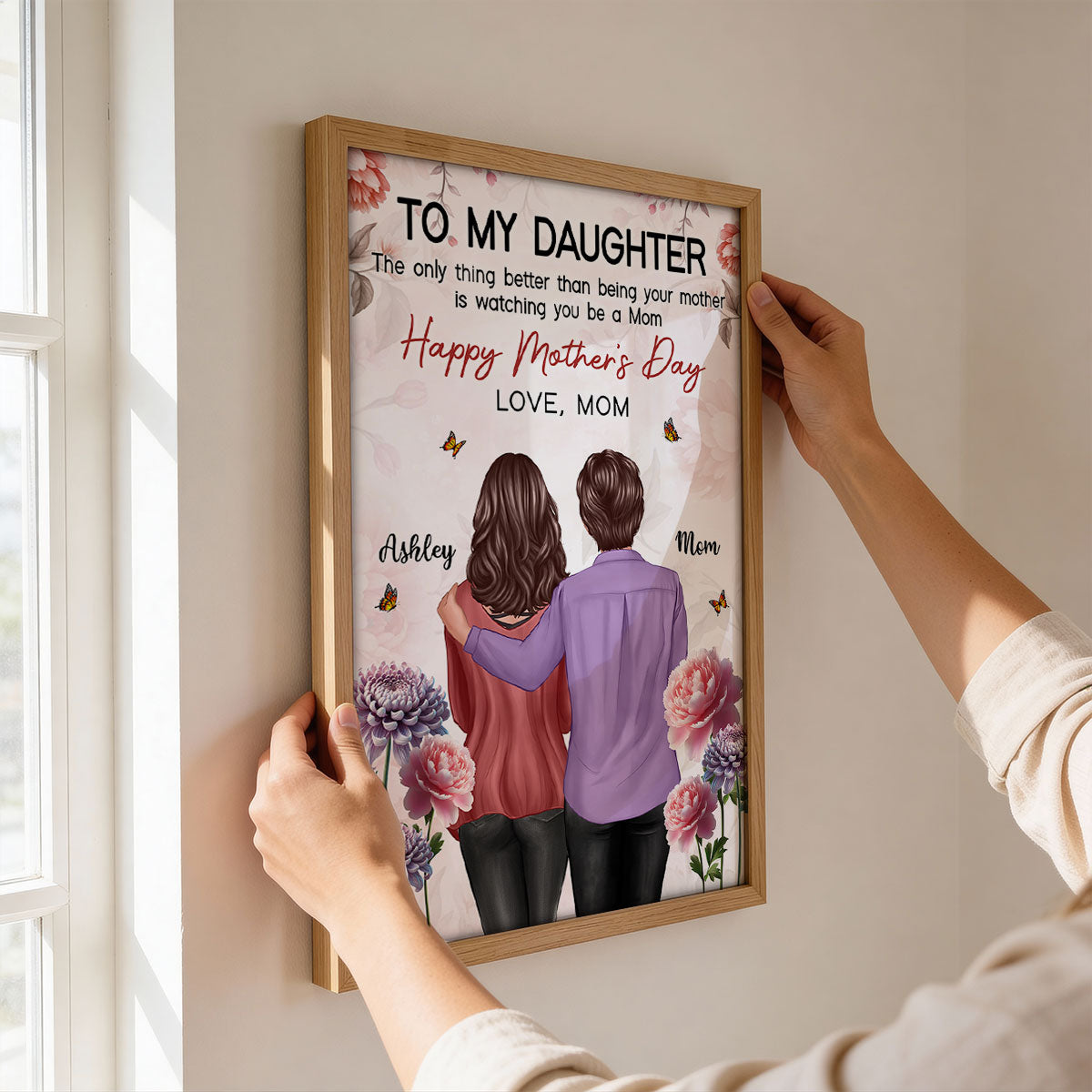 To My Daughter From Mom Birth Month Flower Floral Pink Tone - Personalized Poster - Mother's Day Gift