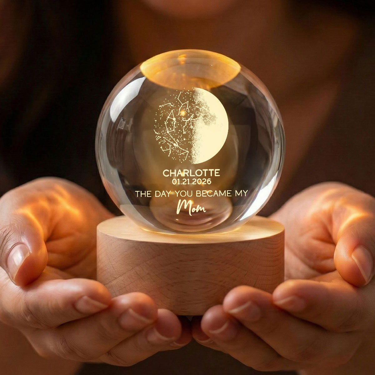 The Days You Became Our Mom Custom Moon Phase And Star Map - Personalized Crystal Ball LED Night Light - Mother's Day Gift For Mom