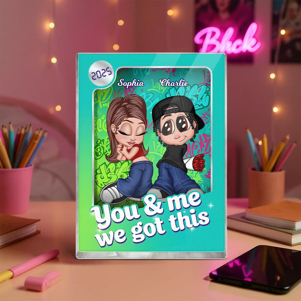 Y2K Couple Action Figure - Personalized Acrylic Block Plaque - Valentine's Day Gift for him, for her