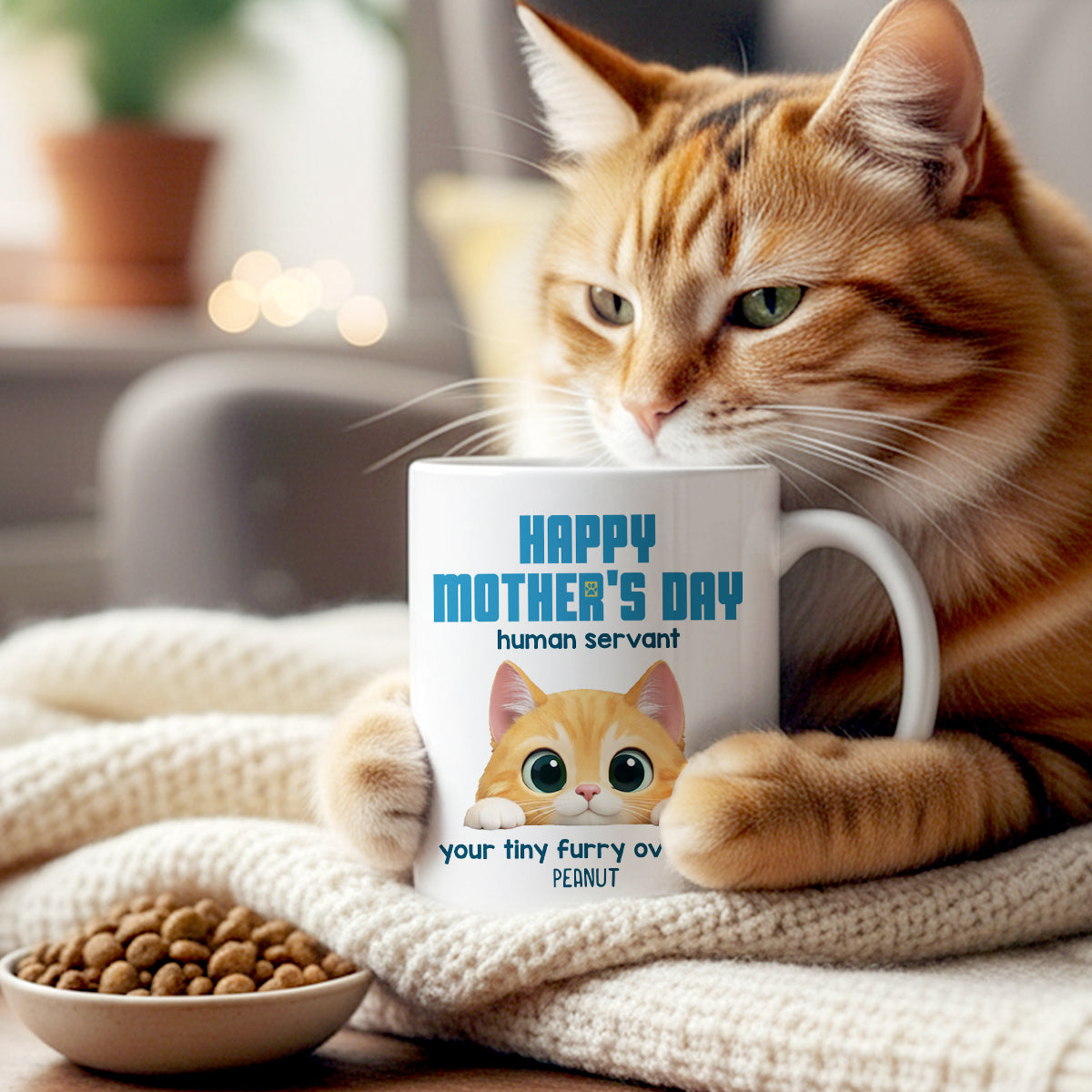 Happy Mother's Day Human Servant - Personalized Mug - Funny Gift for Cat Moms, Coffee Mug for Cat Lovers