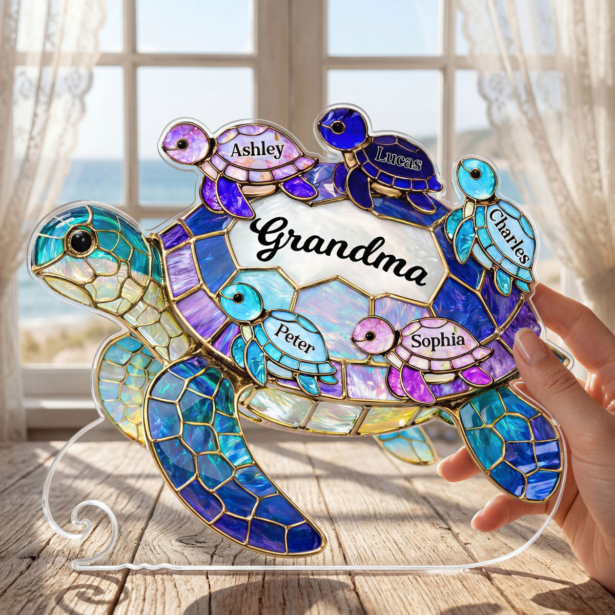 Mom Grandma Sea Turtle - Personalized Acrylic Block Plaque - Mother's Day Gift for Her