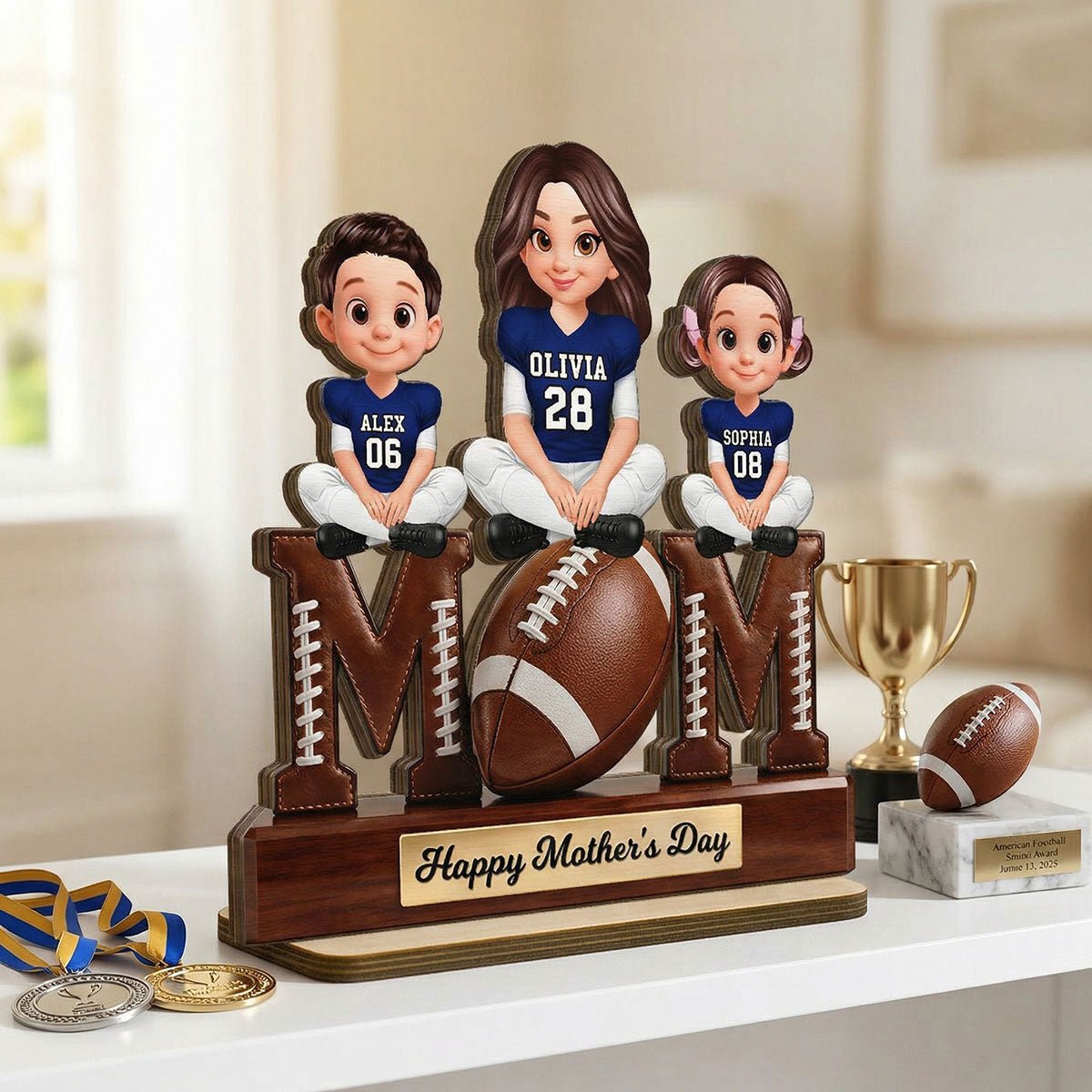 American Football We Scored A Touchdown Getting You As Mom - Personalized 2-Layered Wooden Plaque - Mother's Day Gift For Mom