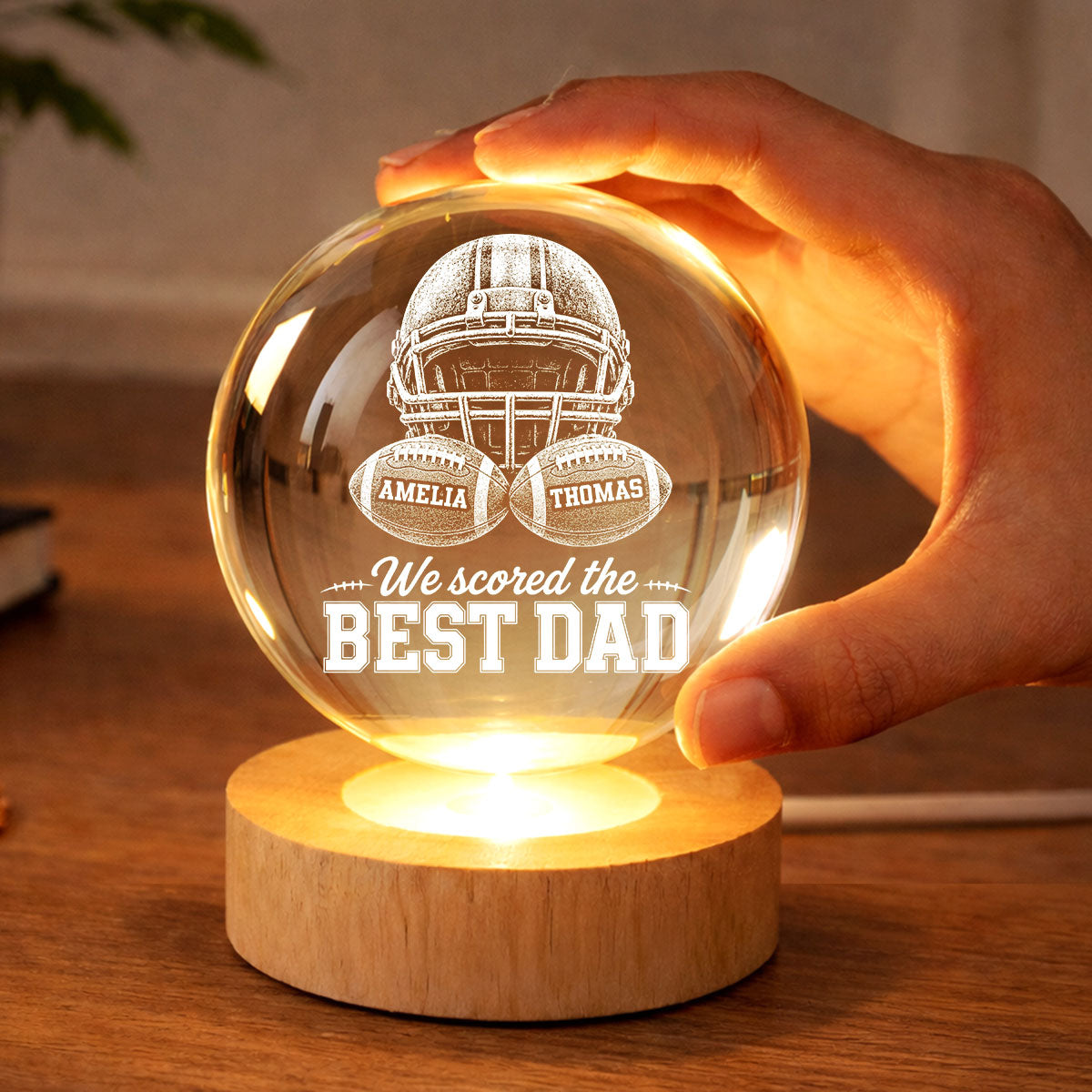 American Football We Scored The Best Dad - Personalized Crystal Ball LED Night Light -  Gift For Dad, Football Lovers