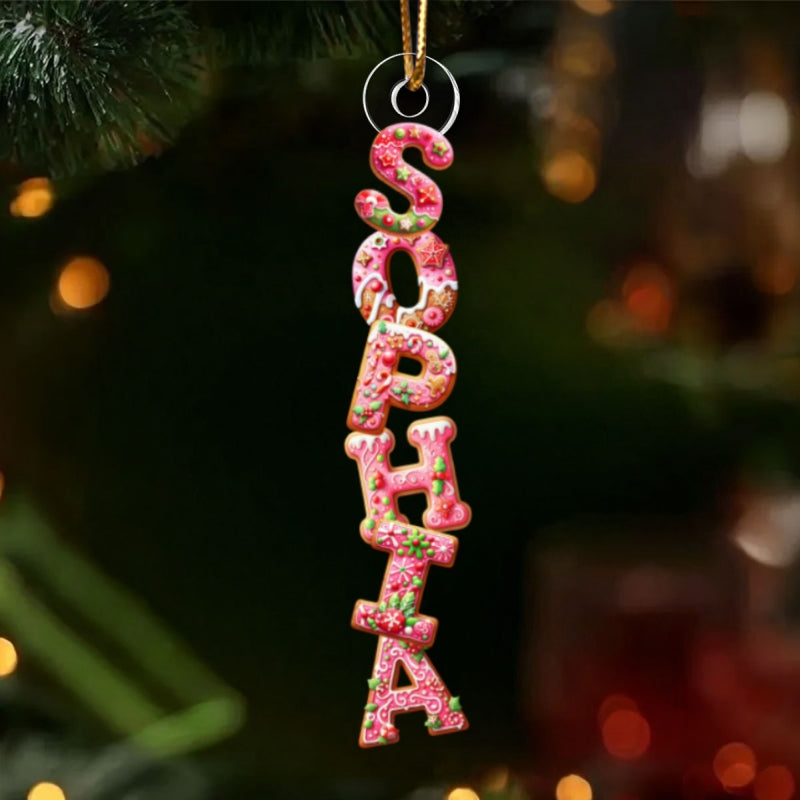 Pink Gingerbread Alphabet Custom Name - Personalized Acrylic Ornament - Christmas Tree Decor