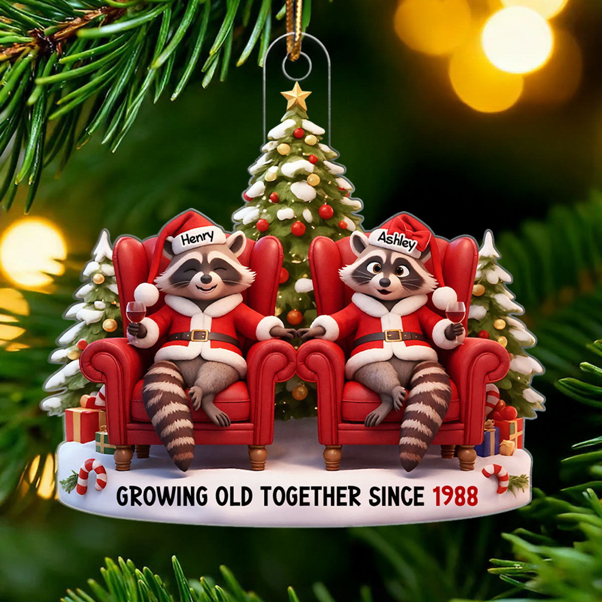 Funny Raccoon Couple Annoying Each Other - Personalized Acrylic Ornament - Christmas Gift for him, Gift for her
