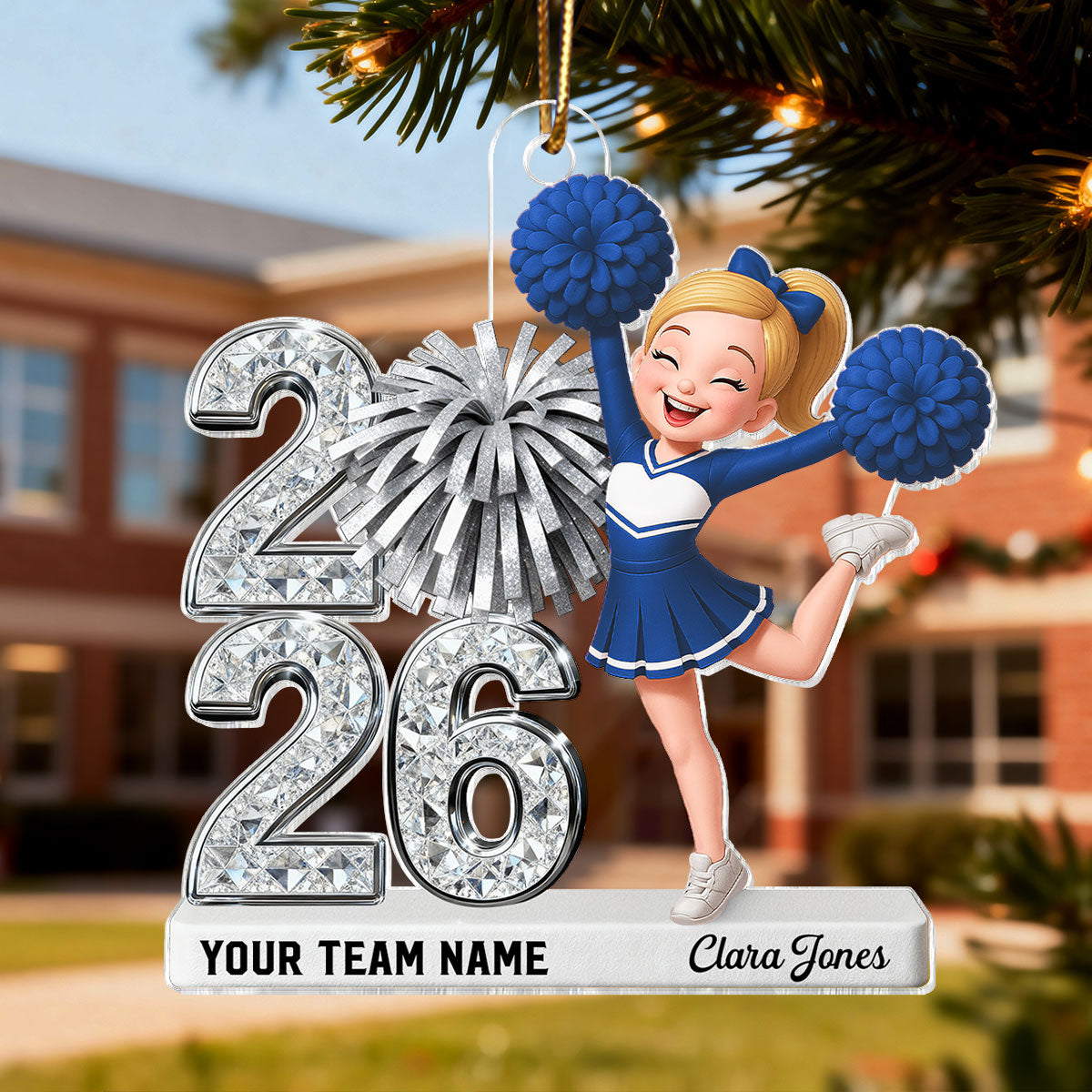 3D Shiny Effect Cheerleader With Year - Personalized Acrylic Ornament - Christmas Gift For Daughter, Granddaughter