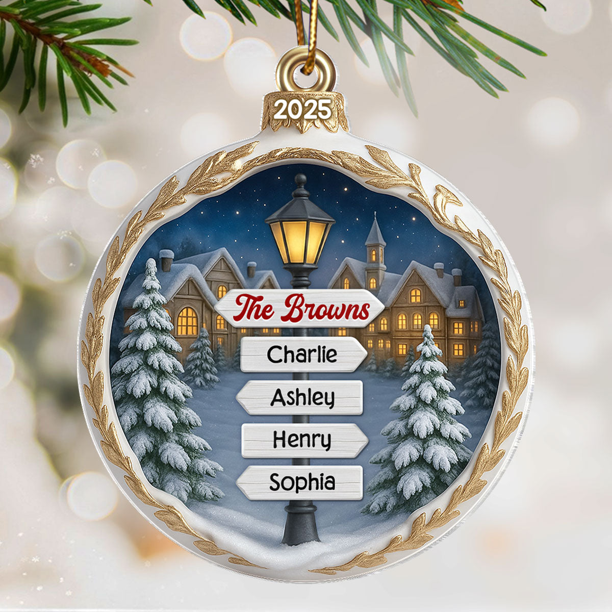 Custom Name Family Sign Post - Personalzied Acrylic Ornament - Christmas Gift for Family