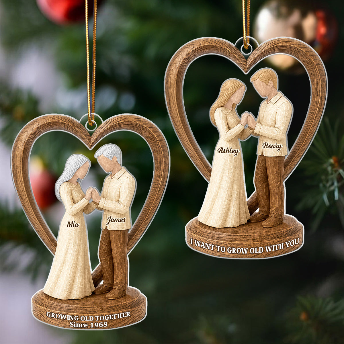 Couple Wedding Wooden Figurines - Personalized Acrylic Ornament - Heartwarming Christmas Gift For Him, For Her, For Couple