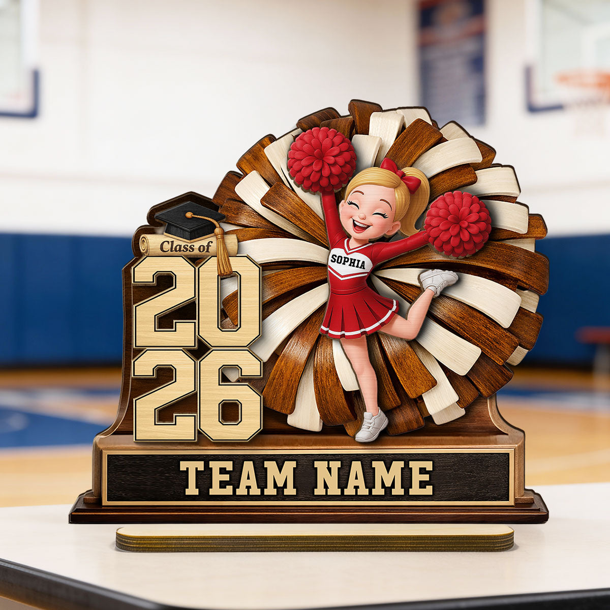 Cheerleader Senior Keepsake 2D Flat - Personalized 2-Layered Wooden Plaque - Graduation Gift For Son, Daughter