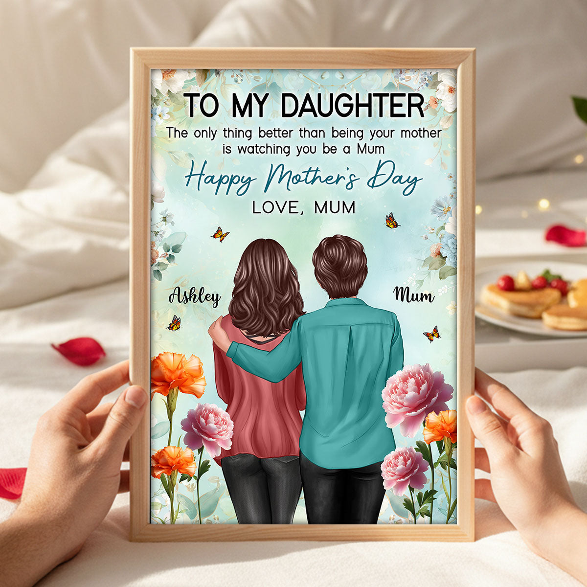 To My Daughter From Mum Birth Month Flower Happy Mother's Day Floral Green Tone - Personalised Poster - UK Mother's Day
