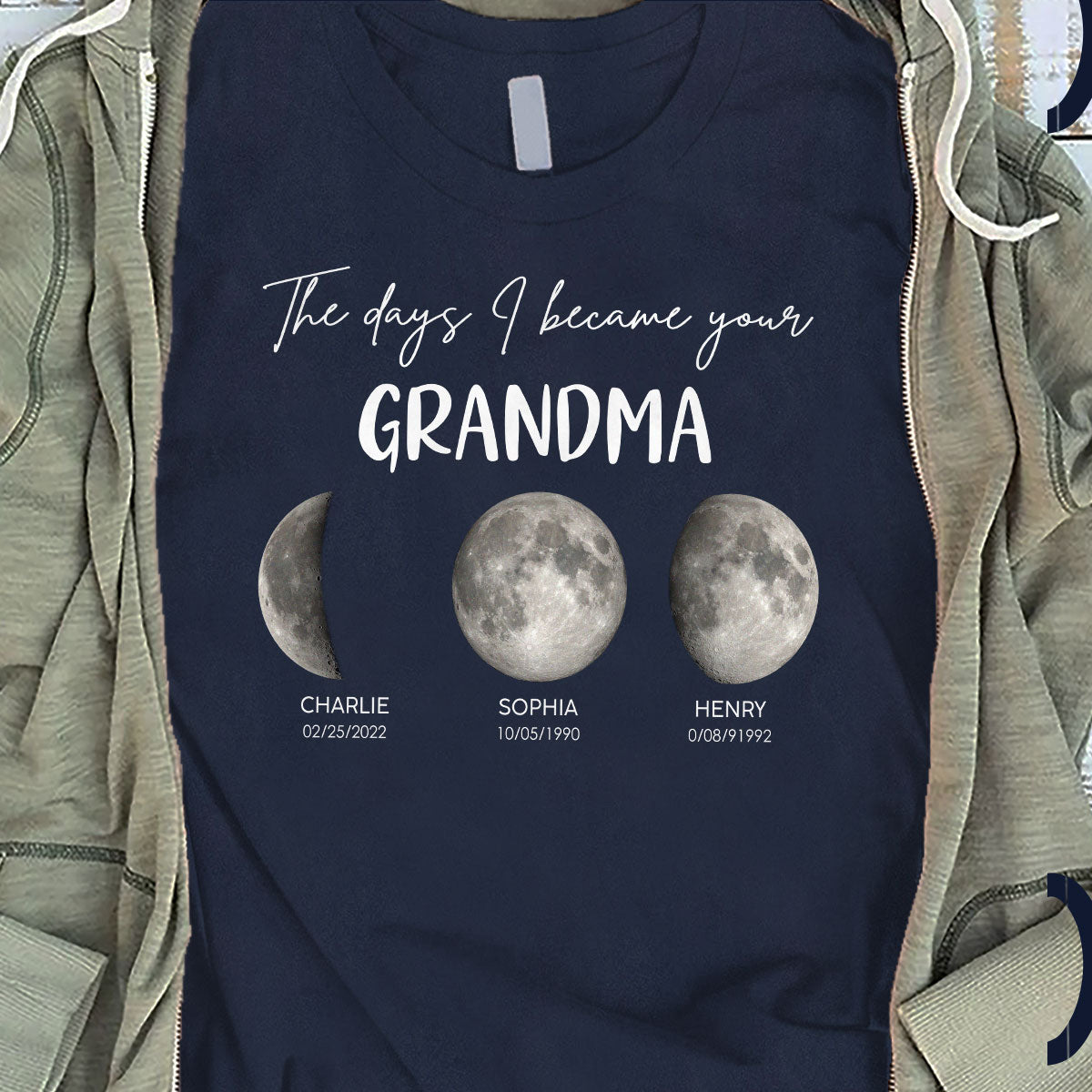 The Days I Became A Grandma Custom Grandkids Birth Moon Phase - Personalized Shirt - Mother's Day Gift For Grandma