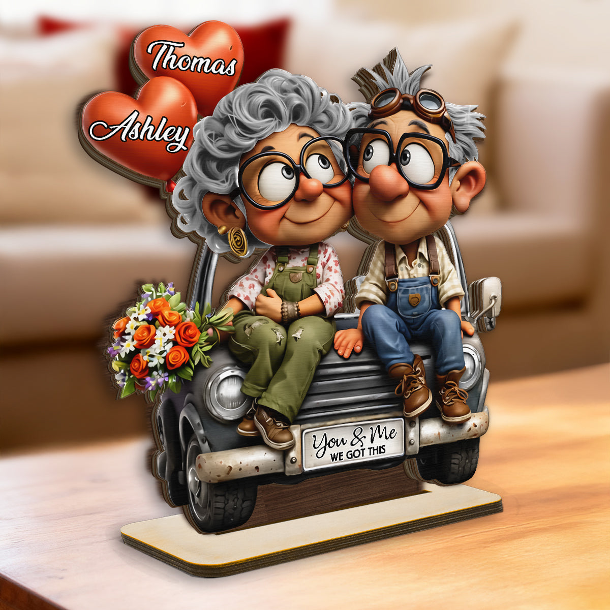 Funny Old Couple Vintage Truck - Personalized 2-Layered Wooden Plaque - Anniversary, Valentine's Day Gift, Gift For Him, Gift For Her
