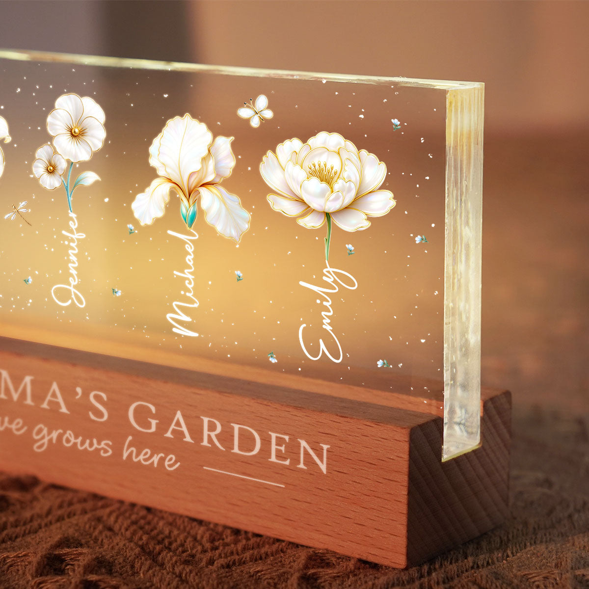 Grandma's Garden 3D Effect Birth Month Flowers - Personalized Acrylic Block LED Night Light - Gift For Grandma