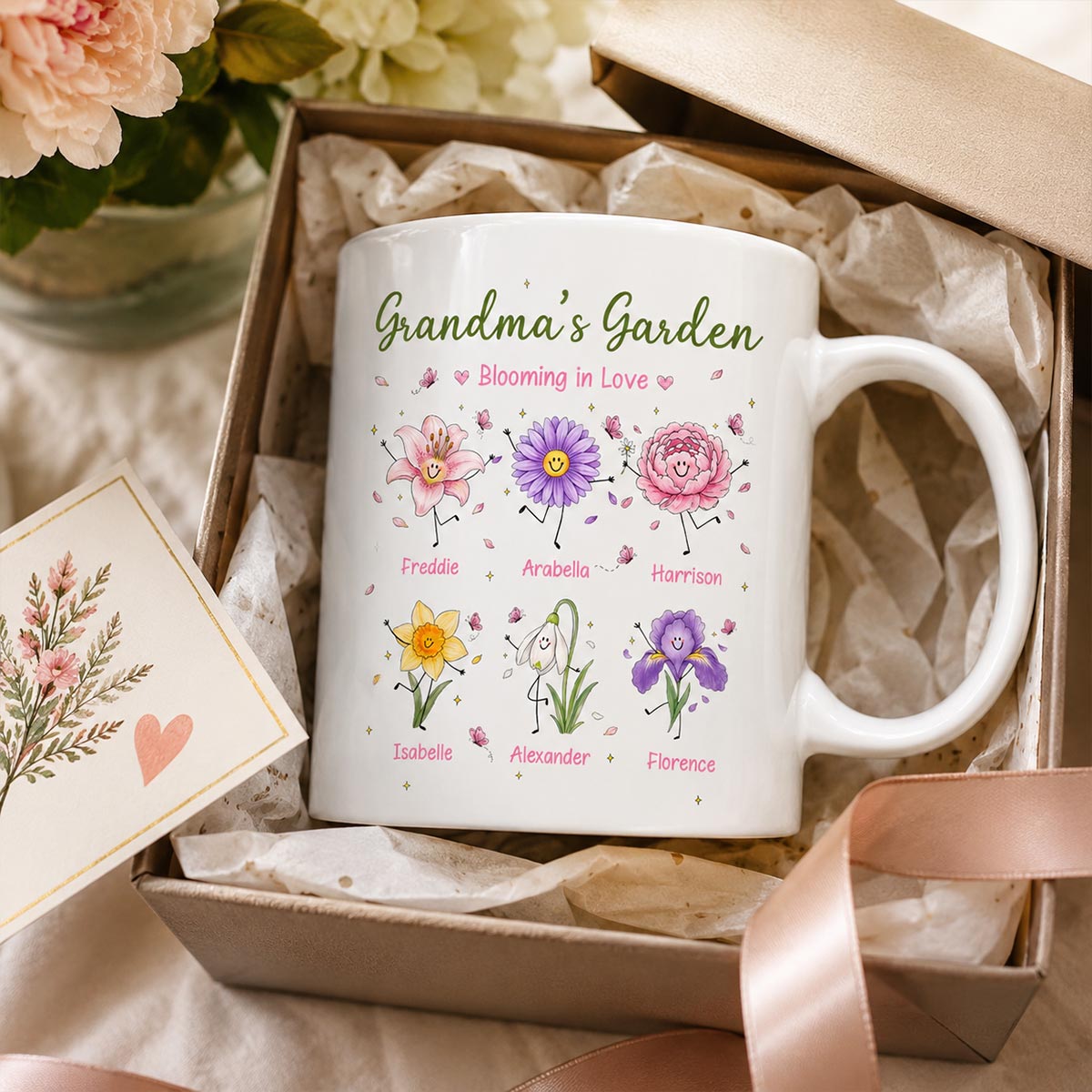 Grandma's Garden Cute Doodle Birth Month Flowers - Personalized Mug - Gift For Grandma