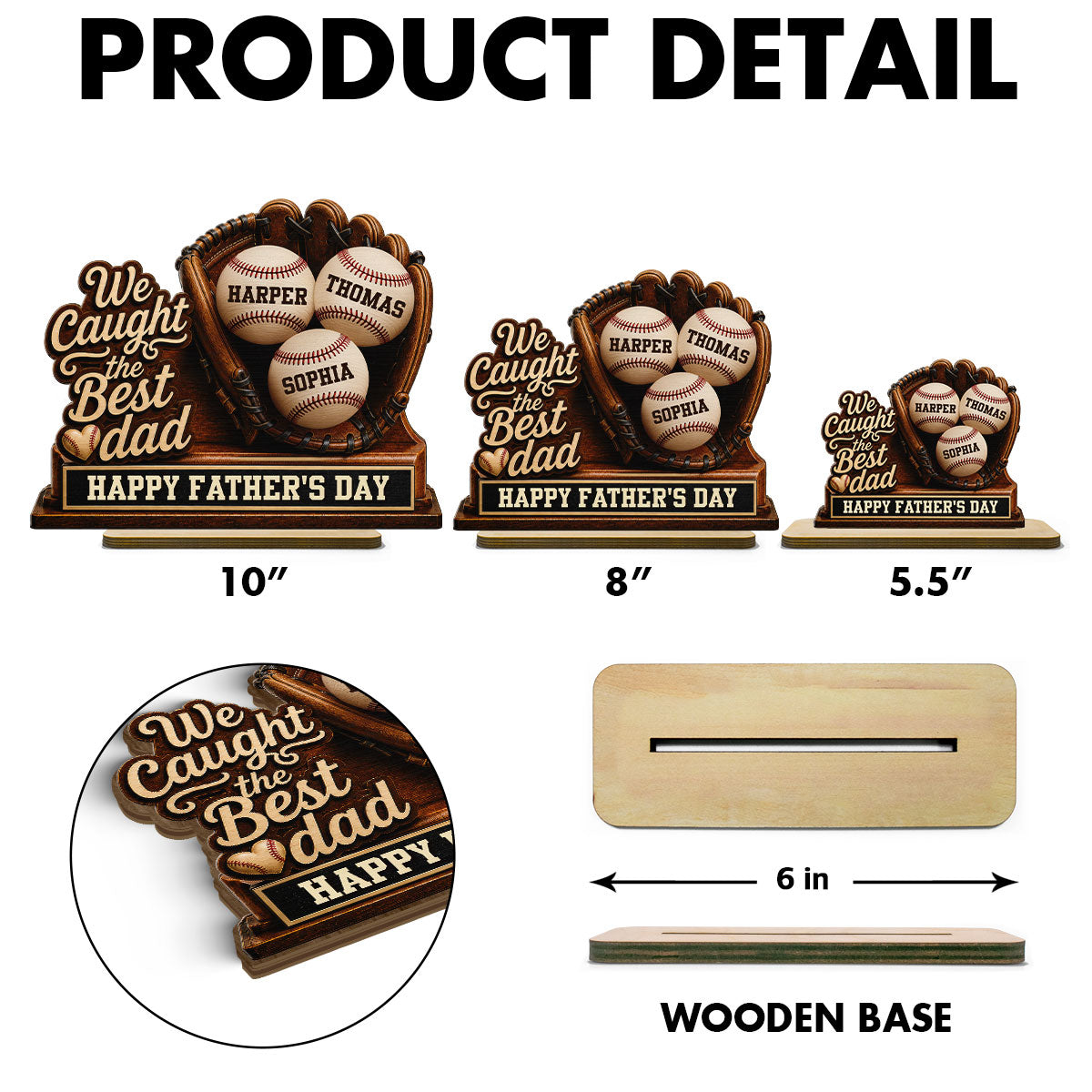We Caught The Best Dad Baseball In Glove - Personalized 2-Layered Wooden Plaque - Happy  For Baseball Dad