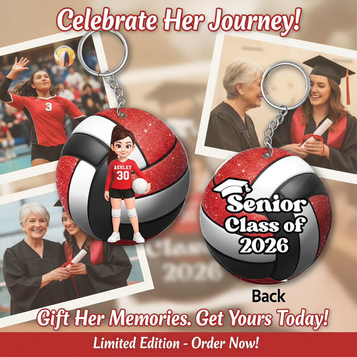 Volleyball Senior Keepsake - Personalized Acrylic Keychain - Graduation Gift For Daughter, Son Graduates, Class of 2026