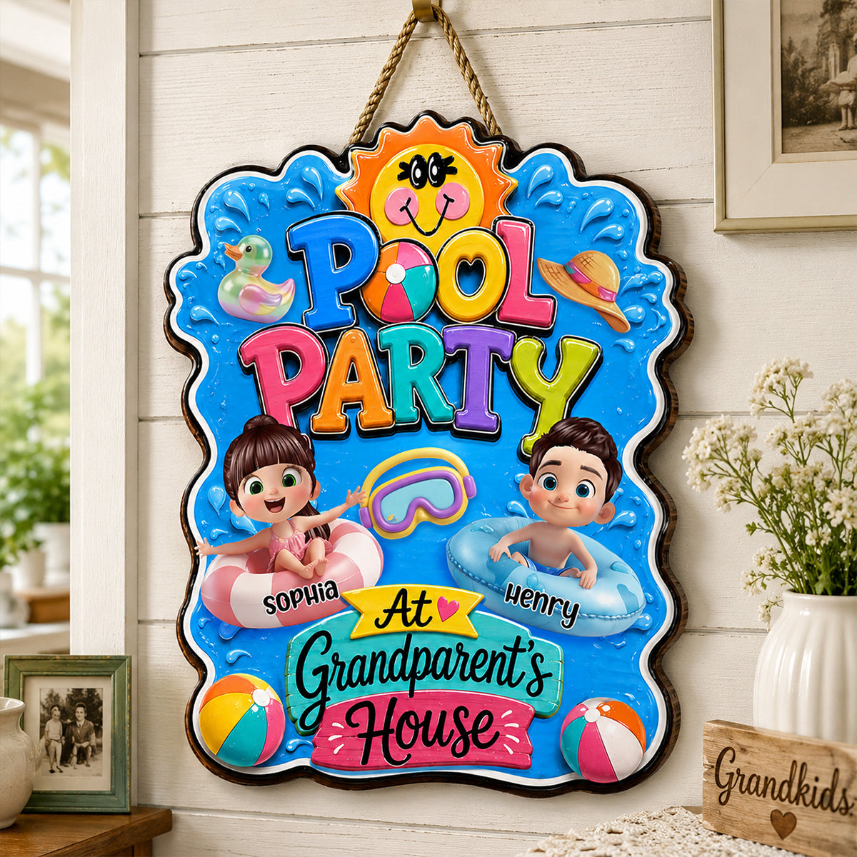 Pool Party At Grandparent's House - Personalized Wood Sign - Gift For Grandparents, Kids, Summer Decoration