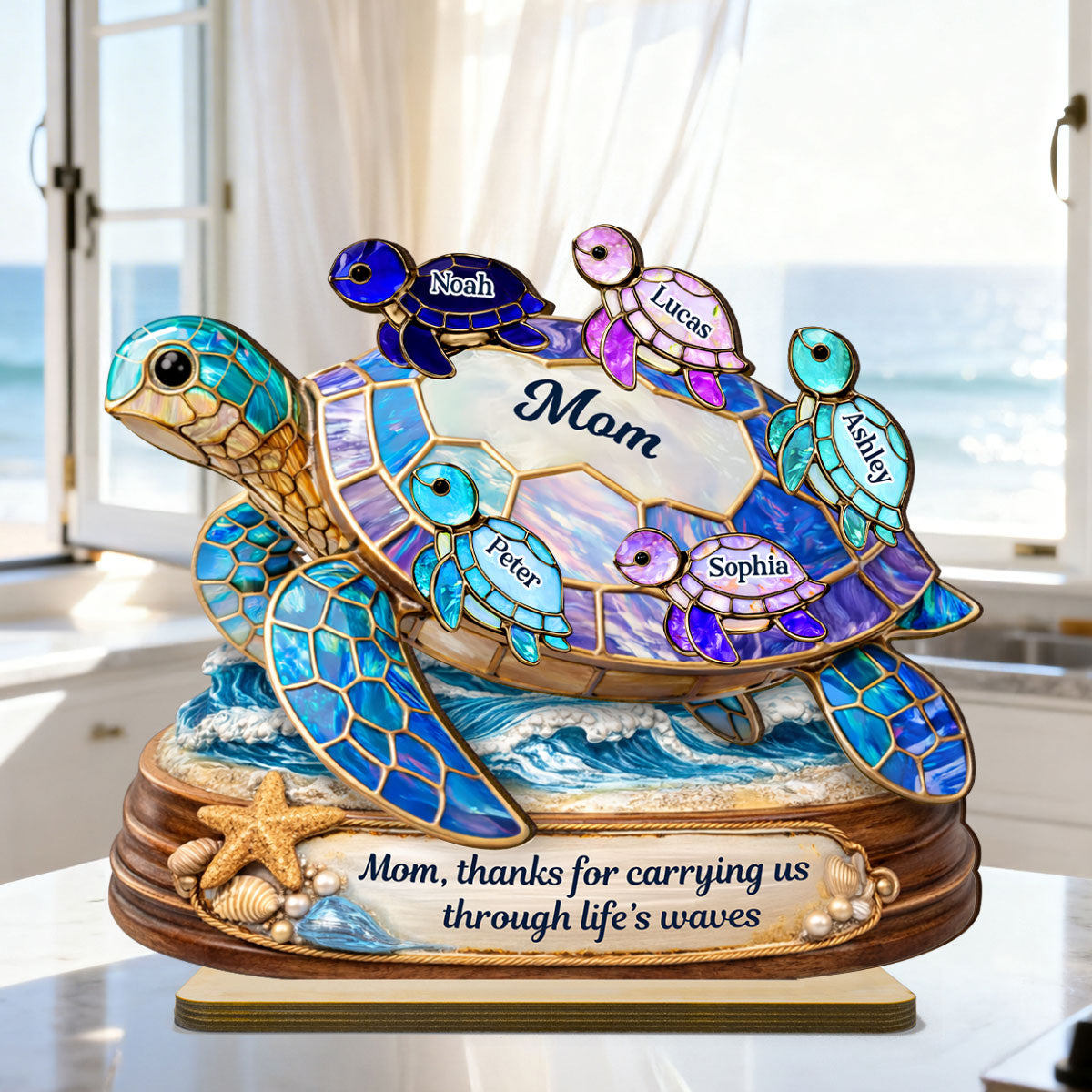 Thanks for Carrying us Through Life's Waves - Personalized 2-Layered Wooden Plaque - Heartfelt Mother's Day Gift for Mom, Wife