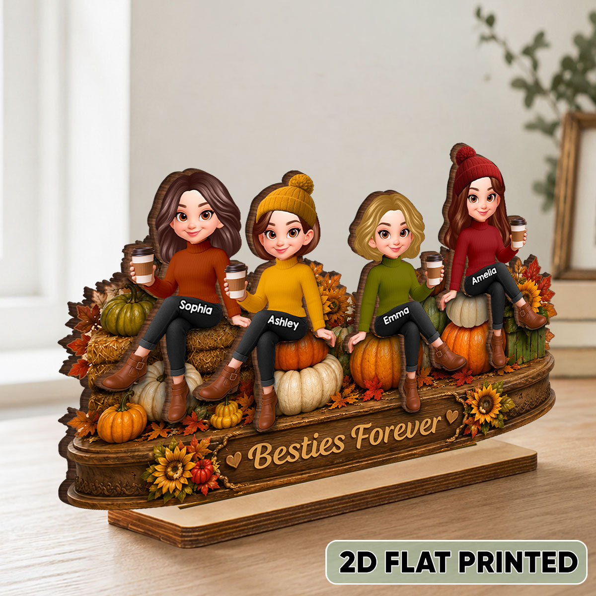 Pumpkin Patch Besties Fall Season - Personalized 2-Layered Wooden Plaque - Fall Season Gift For Besties