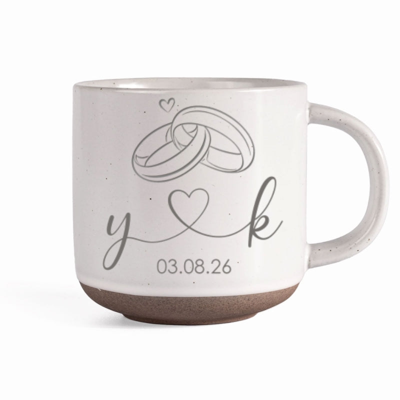 Rings Of Love - Personalized Pottery Mug - Anniversary, Engagement Gift For Couple
