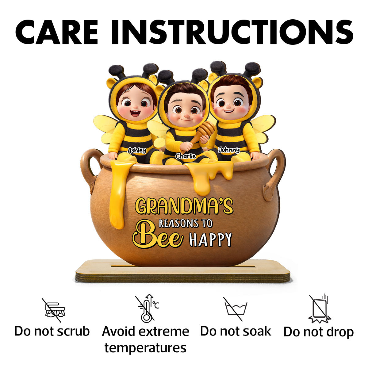 Grandma's Reasons to Bee Happy - Personalized 2-Layered Wooden Plaque - Heartfelt Mother's Day Gift for Grandma