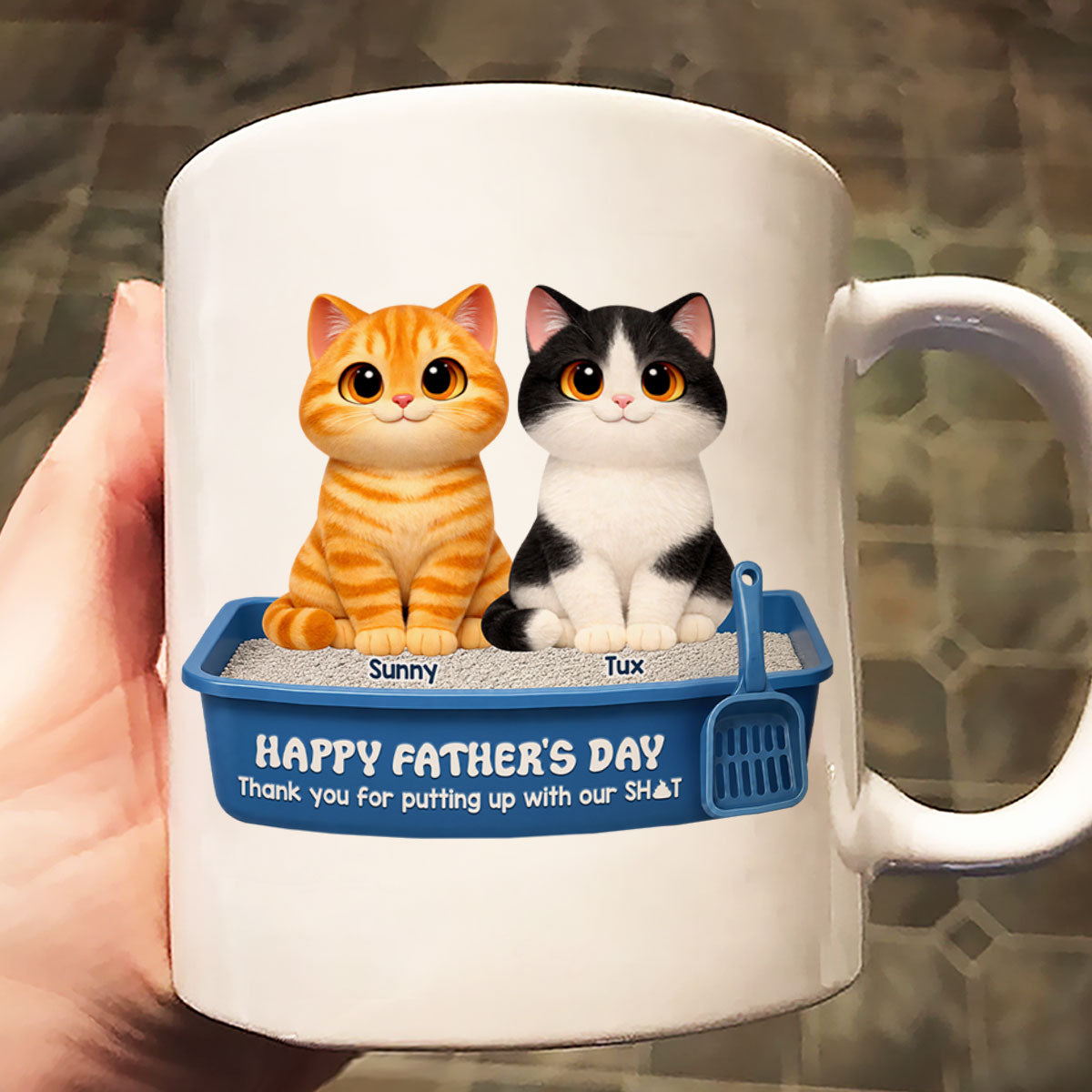 Cute Fluffy Cats Happy Father's Day Thanks For Feeding And Scooping Poo - Personalized Mug - Funny Father's Day Gift For Cat Dad, Cat Lovers