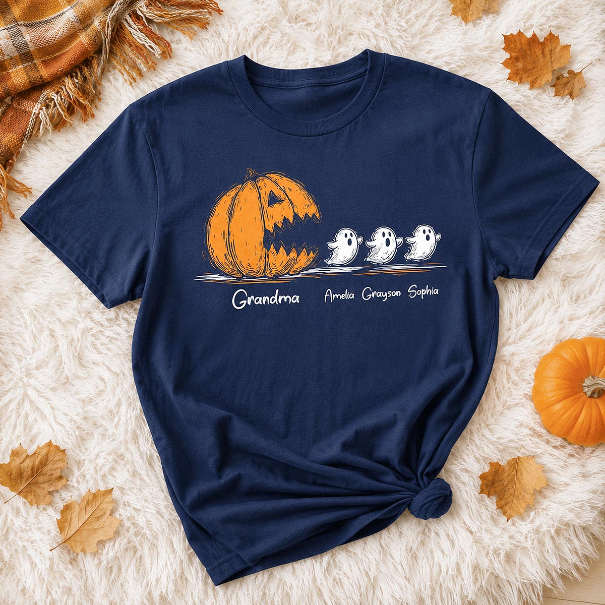 Grandma Pumpkin Chasing Kids Ghosts - Personalized Shirt - Halloween Shirt