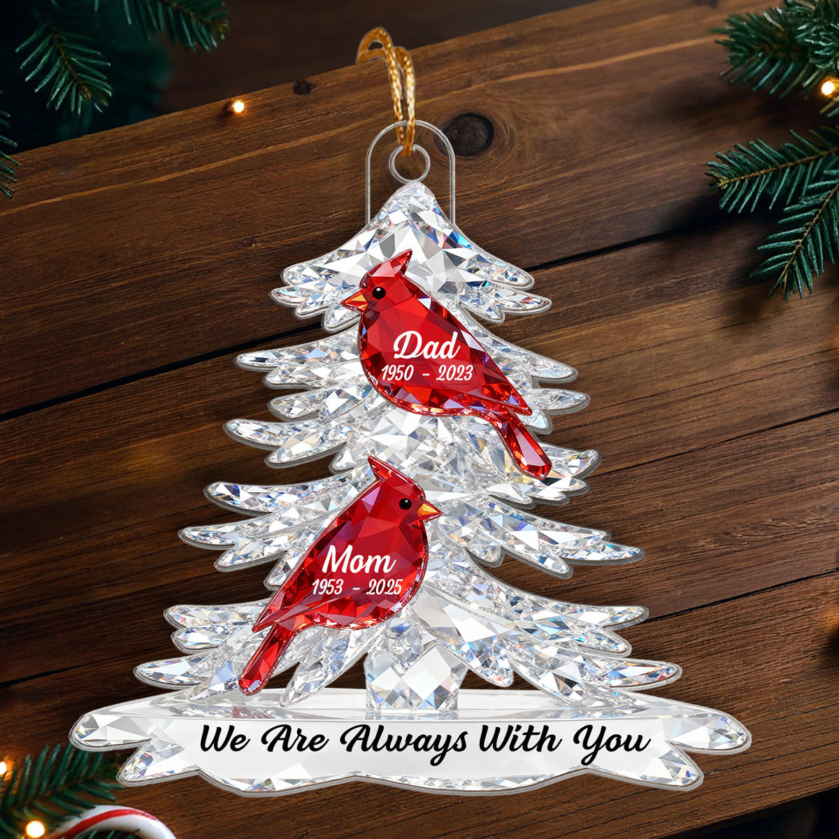 3D Effect Cardinals Memorial - Personalized Acrylic Ornament - Remembrance Gift, Sympathy Gift For Whole Family, Extended Family