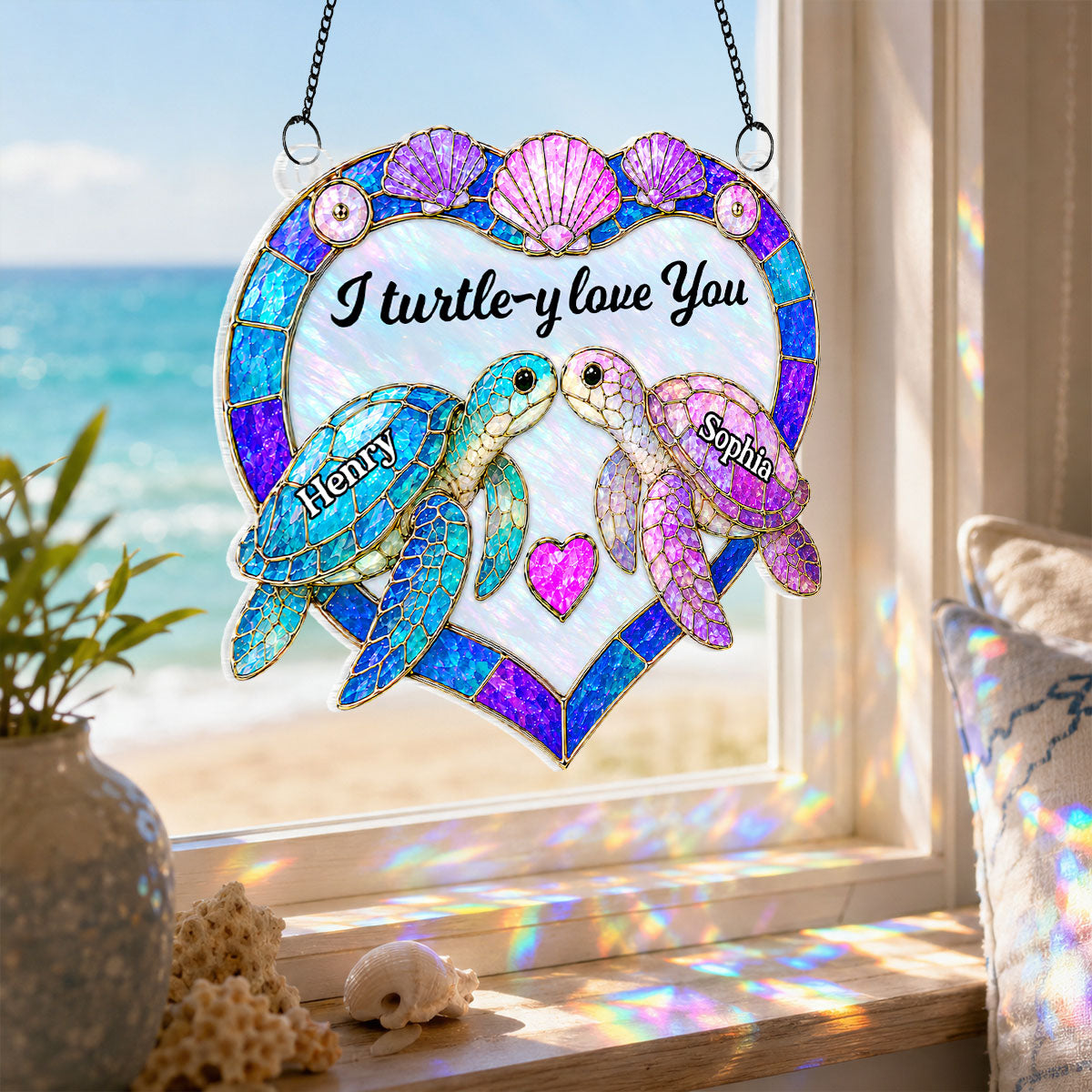 Couple Sea Turtle - Personalized Suncatcher Ornament - Anniversary Gift for Him, Her