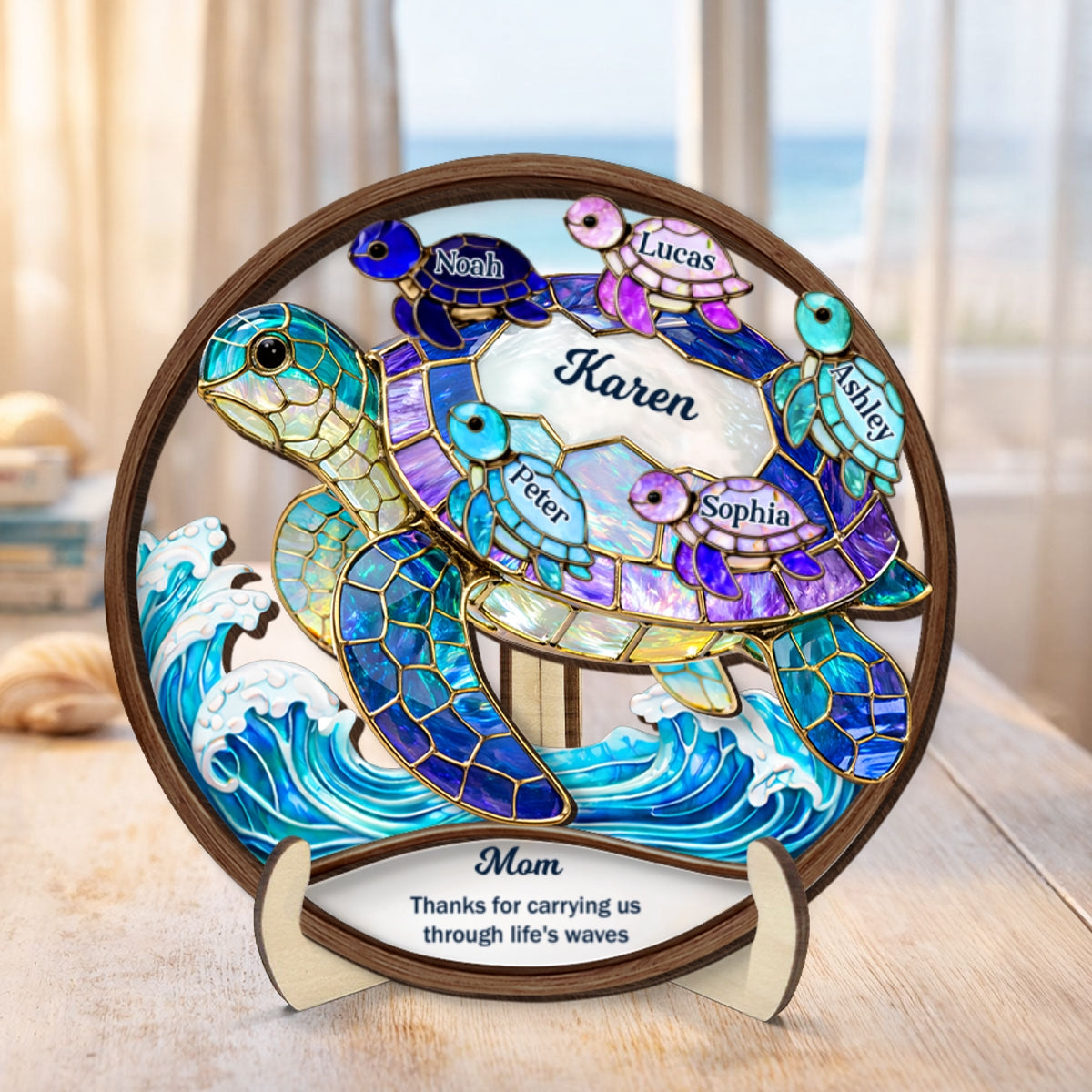 Thanks for Carrying us Through Life's Waves - Personalized 2-Layered Wooden Plaque - Mother's Day Gift for Mom, Wife