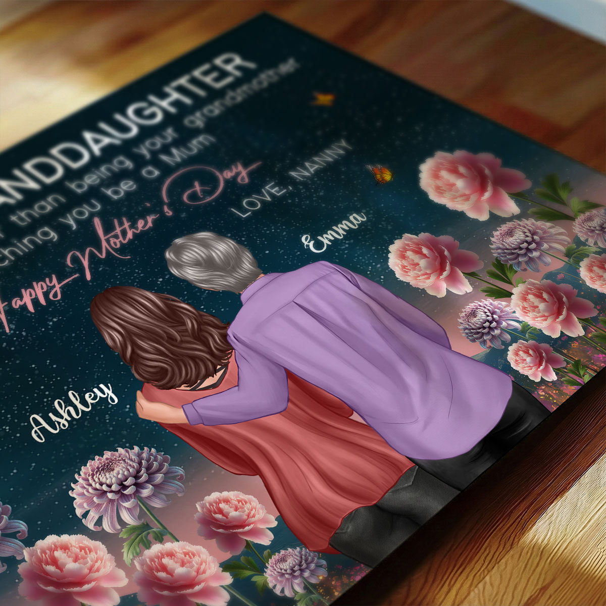 From Nanny To My Granddaughter Birth Month Flower Beautiful Hill At Night - Personalised Poster - Mother's Day Gift for Granddaughter