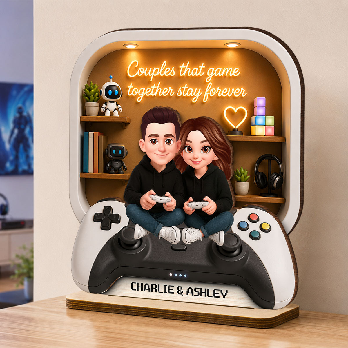 Couples Who Game Together Stay Forever - Personalized 2-Layered Wooden Plaque - Heartfelt Anniversary Gift for Him, for Her