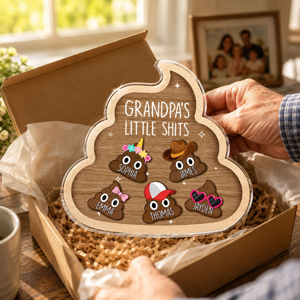 Grandpa's Little Turds - Personalized Acrylic Fridge Magnet - Funny Father's Day Gift For Grandpa