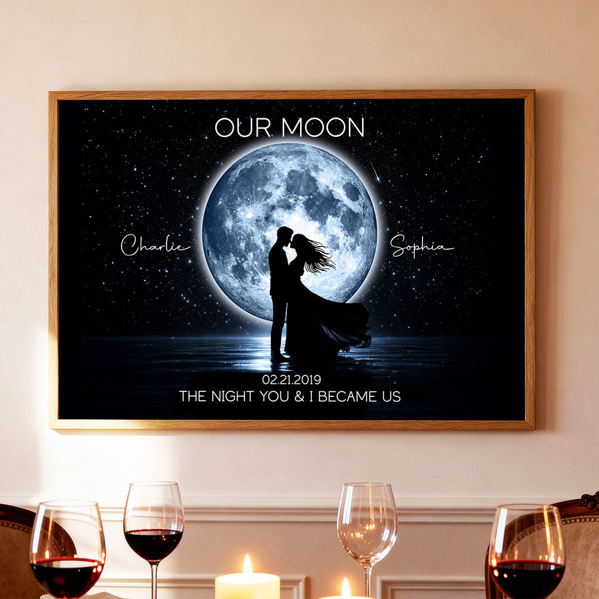 Couple Kissing Under the Moonlight, Custom Moon Phase by Date - Personalized Poster - Sentimental Gift for Her, for Him