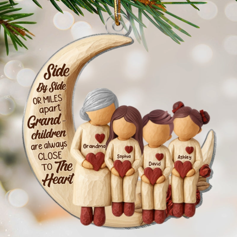 Side by Side or Miles Apart Grandma Grandpa & Grandkids - Personalized Acrylic Ornament - Christmas Gift for Grandparents, Granchildren