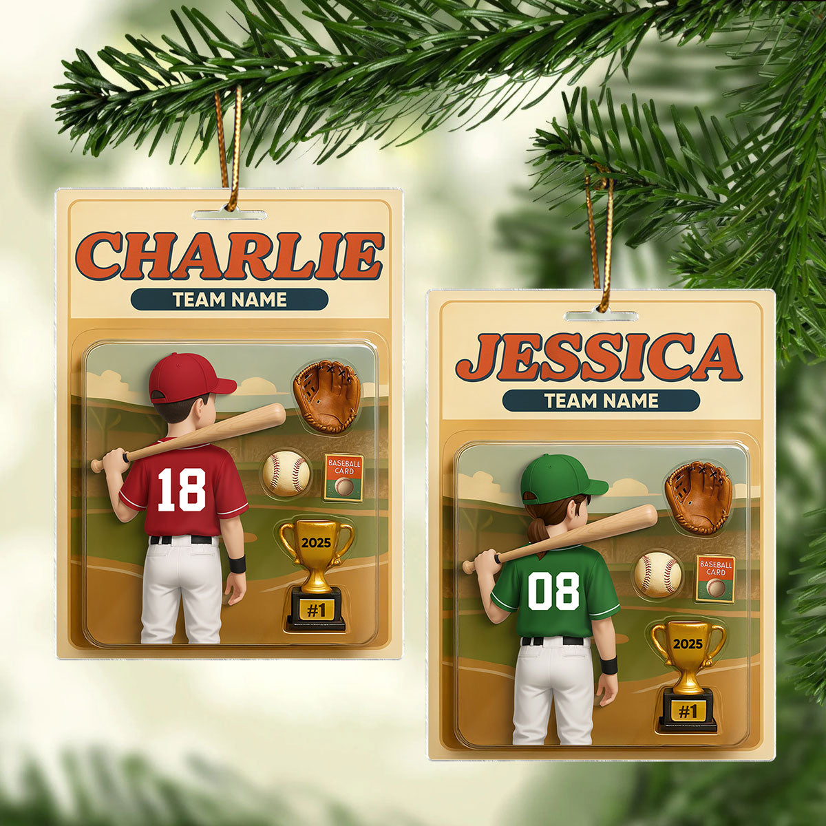 Baseball Player Custom Figure 3D Effect - Personalized Acrylic Ornament - Christmas Gift for Son, Daughter, Grandkids