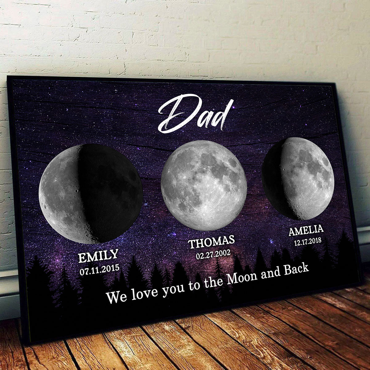 Dad We Love You to the Moon and Back, Custom Moon Phase by Date - Personalized Poster - Father's Day Gift for Dad, Husband