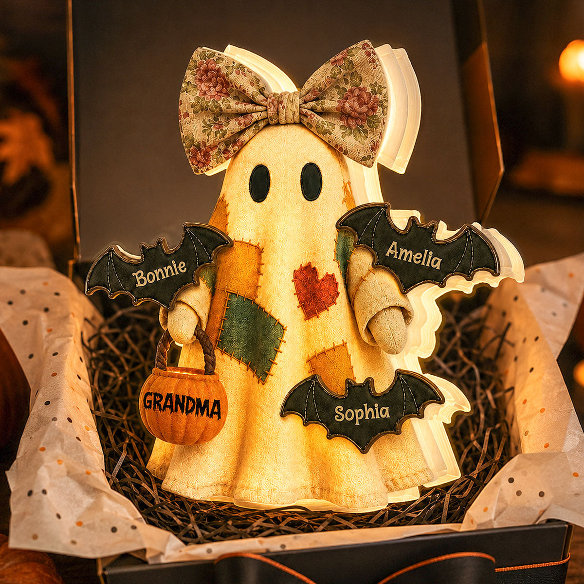 Vintage Patchwork Ghost Grandma - Personalized Light Box