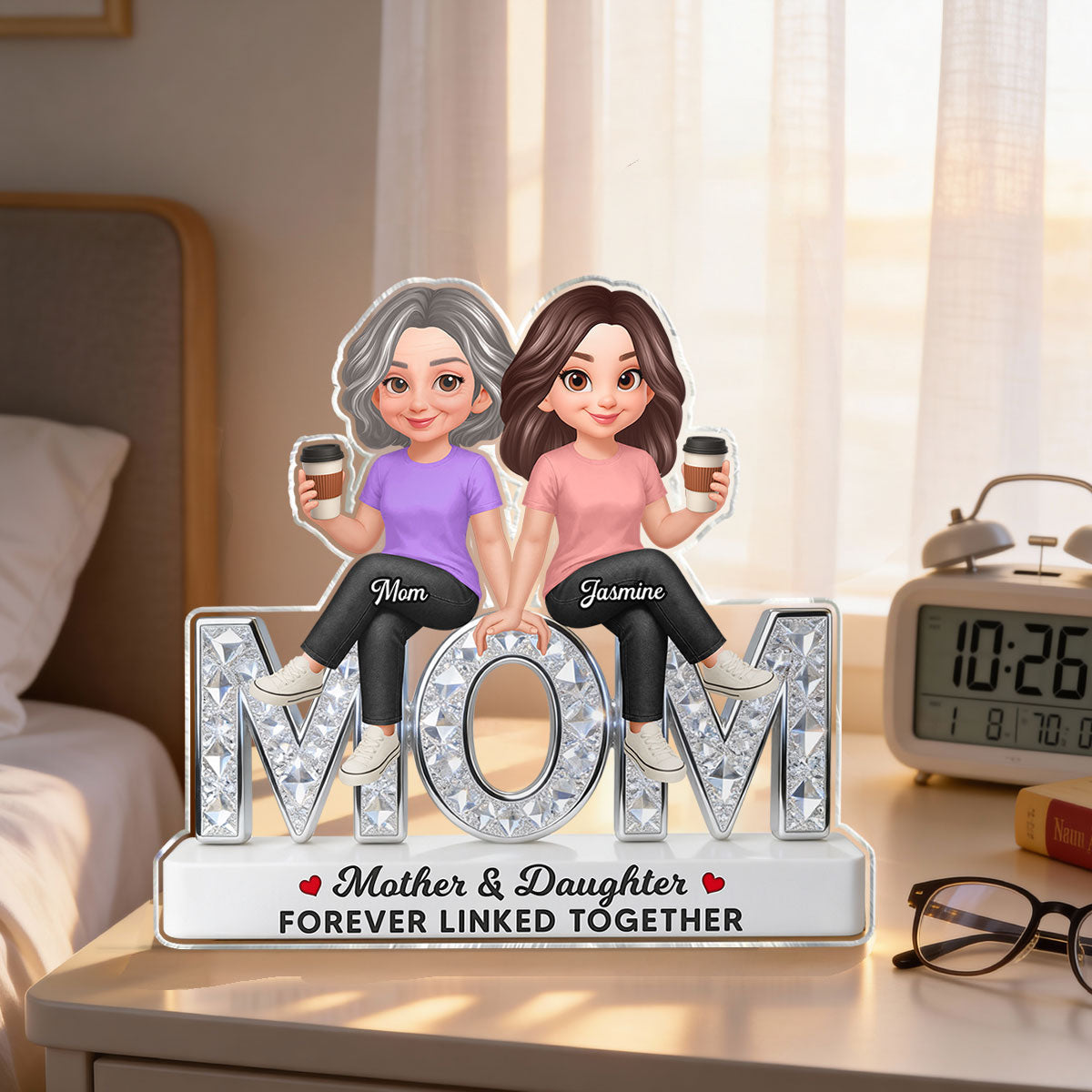 Beautiful Mom And Daughters Forever Love - Personalized Acrylic Block Plaque - Mother's Day Gift For Mom