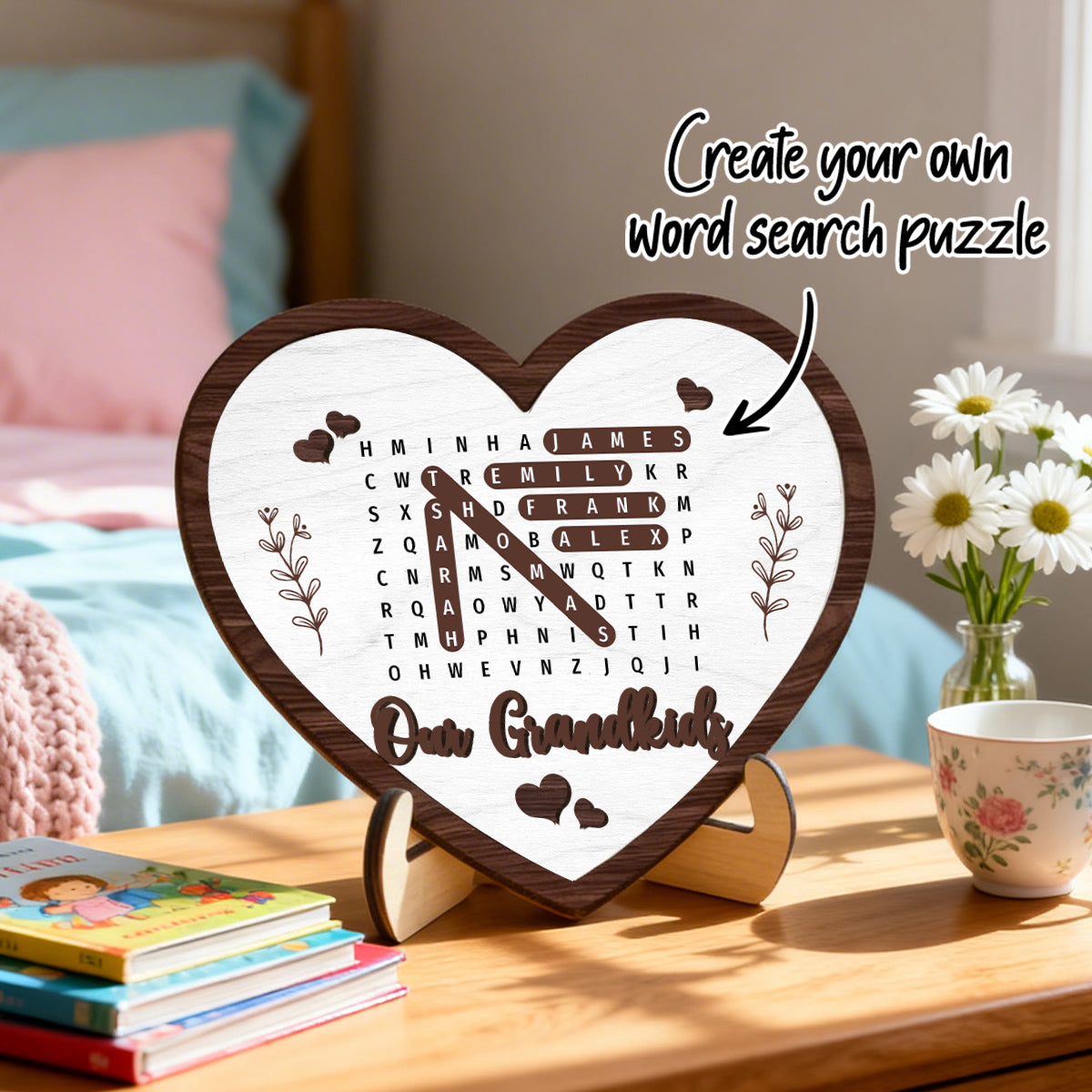 Our Grandkids Word Search Puzzle - Personalized 2-Layered Wooden Plaque - Gift for Grandma
