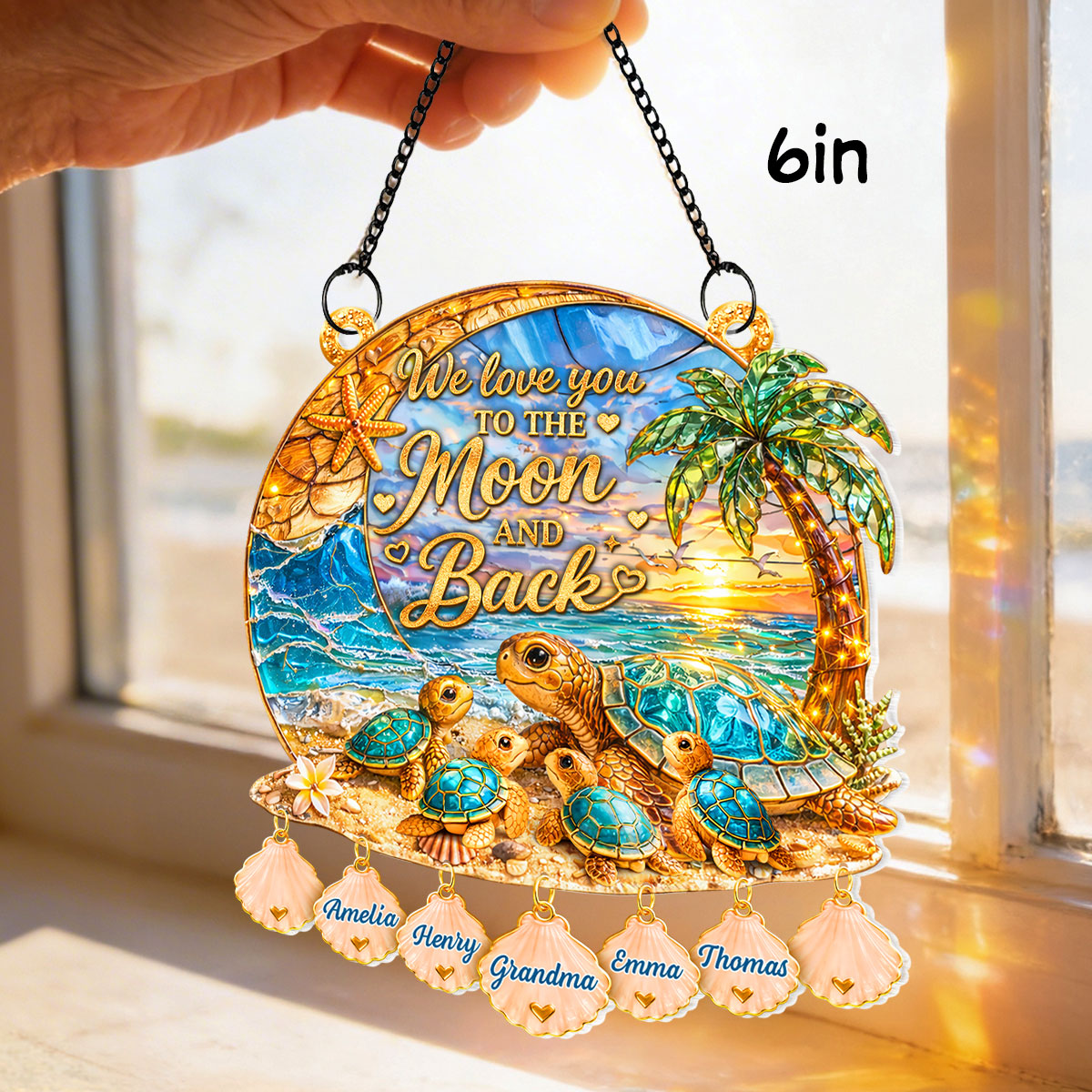 We Love You to the Moon and Back Turtle Grandma Mom - Personalized Suncatcher - Mother's Day Gift for Grandma, Mom, Wife