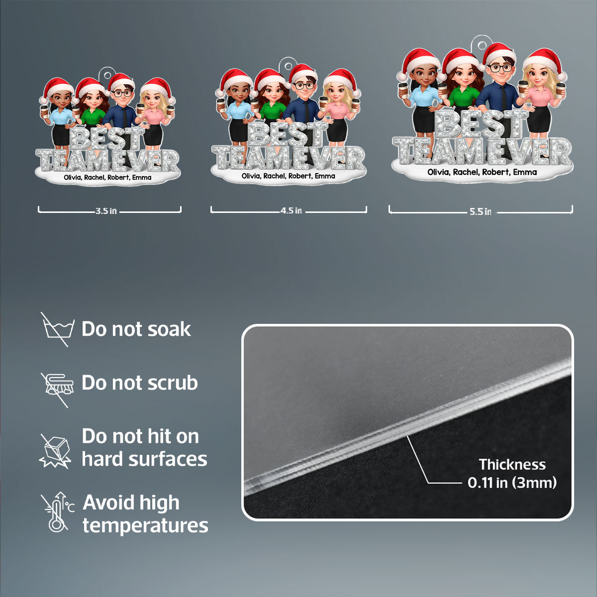 Best Team Ever 3D Crystal Effect - Personalized Acrylic Ornament - Christmas Gift for Coworkers