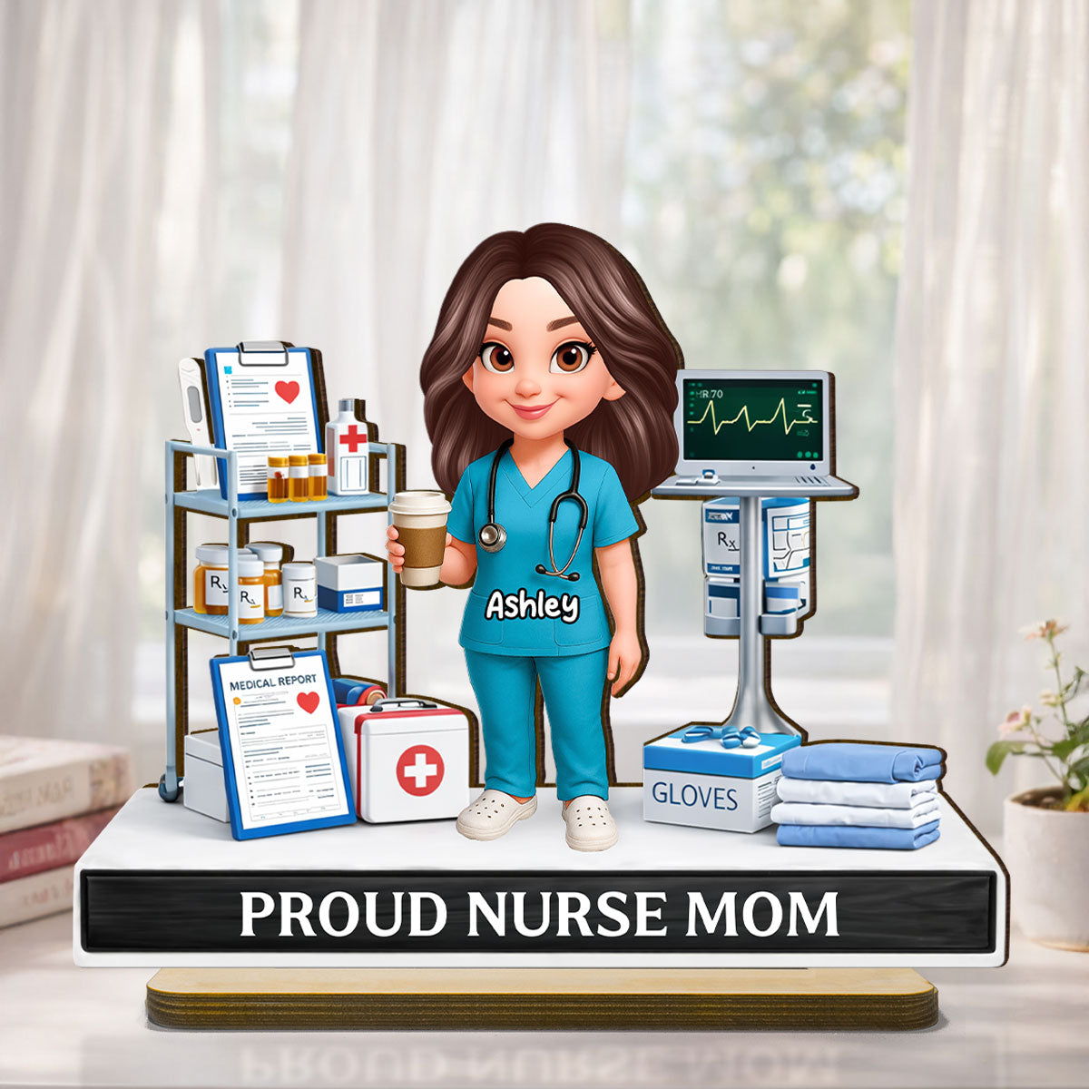 Proud Nurse Mom - Personalized 2-Layered Wooden Plaque - Gift For Mom, Grandma