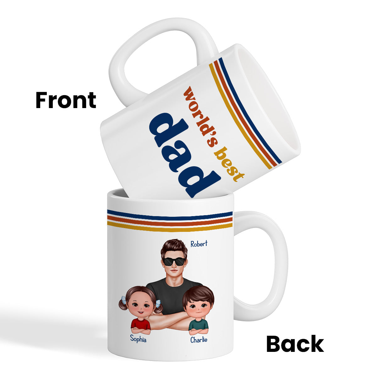 World's Best Dad Grandpa Retro 70s Style - Personalized Mug - Father's Day Gift For Husband, Dad, Grandpa