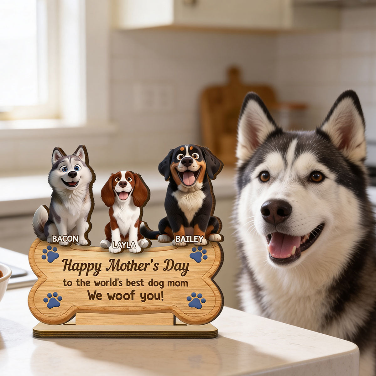 Happy Mother's Day to the World's Best Dog Mom - Personalized 2-Layered Wooden Plaque - Heartfelt Gift for Dog Moms