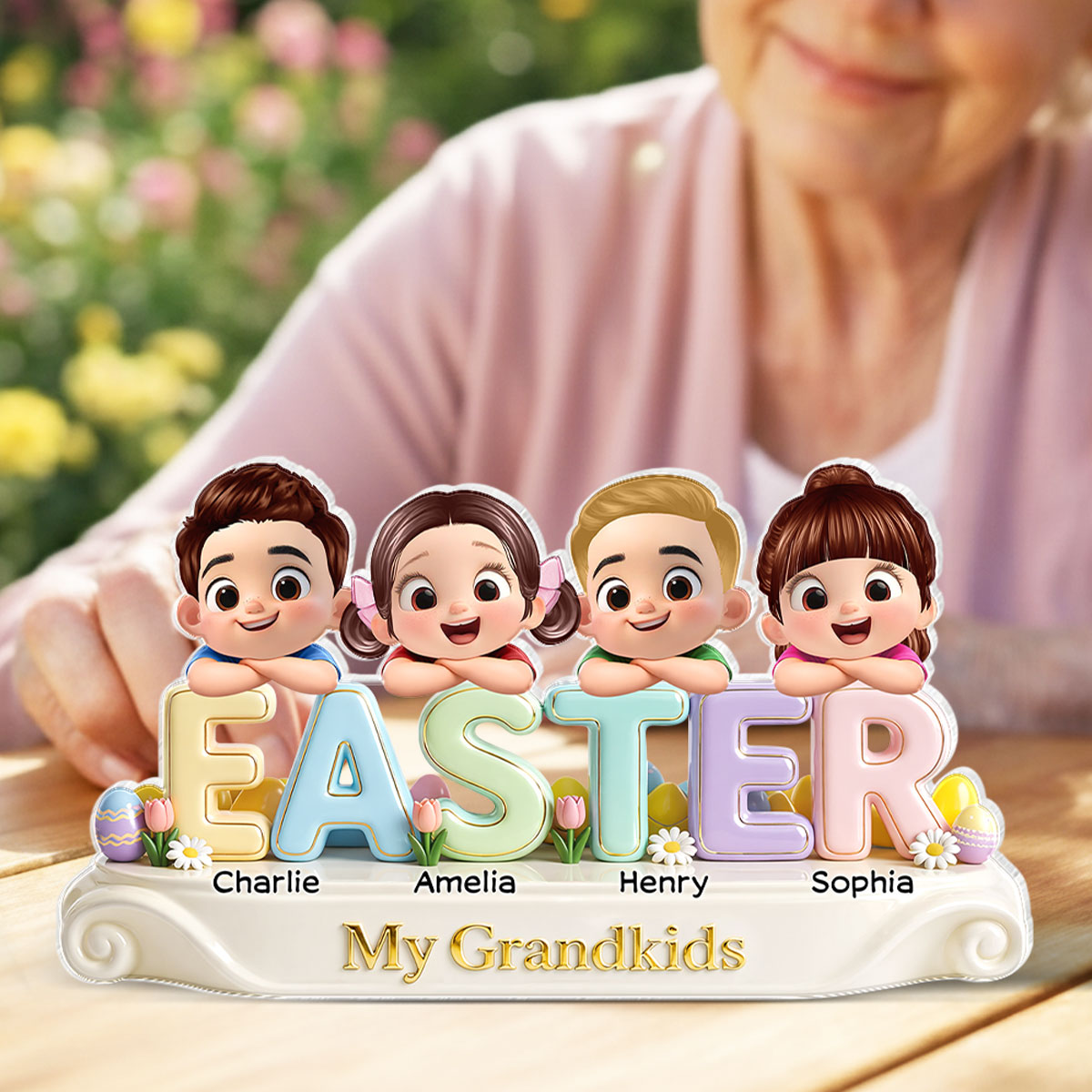 Our Grandkids Easter - Personalized Acrylic Block Plaque - Easter Decor for Grandma, Grandparents