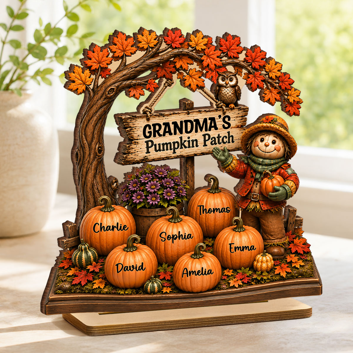 Grandma's Pumpkin Patch And Grandkids - Personalized 2-Layered Wooden Plaque - Fall Season Decor Gift, Gift For Grandma