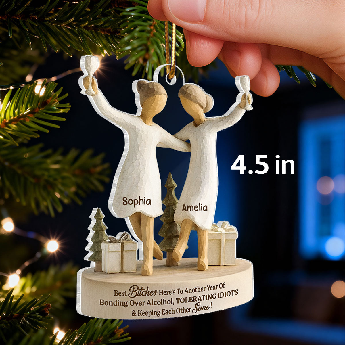 Here's to Another Year of Bonding over Alcohol - Personalized Acrylic Ornament - Christmas Gift for Best Friends