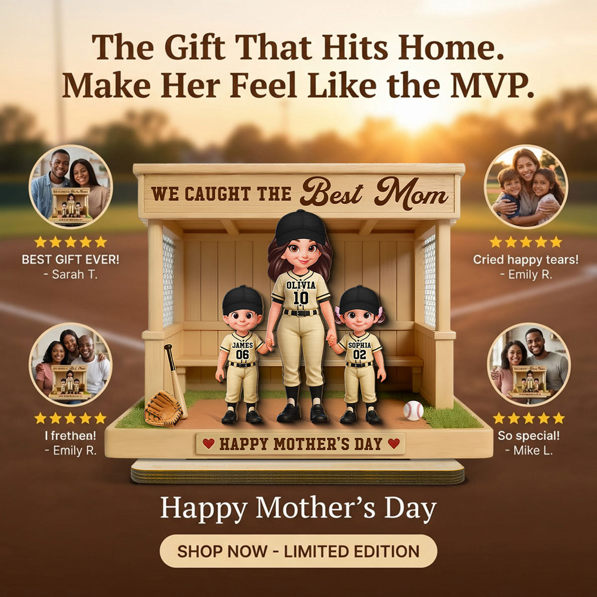 We Caught The Best Mom Baseball Dugout - Personalized 2-Layered Wooden Plaque - Mother's Day Gift For Baseball Mom